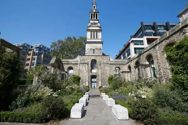 A photograph of several stones From the Thames to Eternity installation at Christchurch Greyfriars