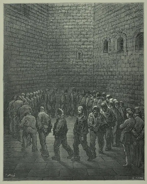 Newgate prisoners in the exercise yard, by Gustav Dore