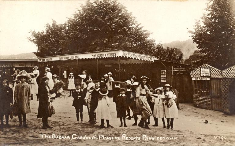 A vintage photo of the bazaar at the Gardner's pleasure gardens
