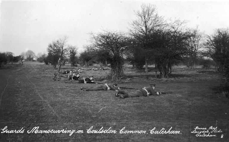 Soldiers practicing rifle firing on Coulsdon Common 