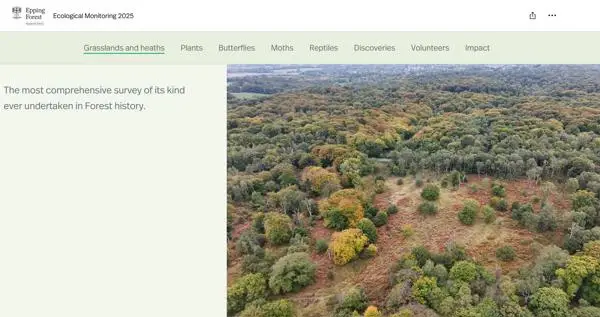 A screenshot of the Ecological Monitoring 2025 report on StoryMaps