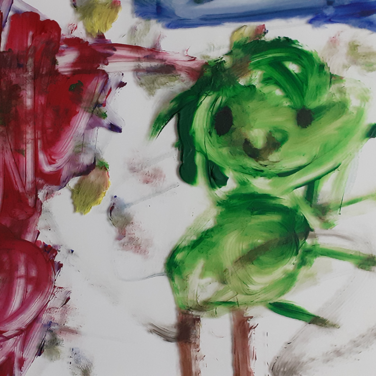 Child's painting of a green figure