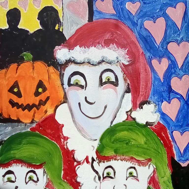 Painting of Halloween and Christmas characters