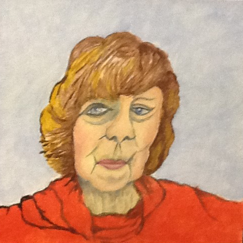Painting of a woman in a red jumper