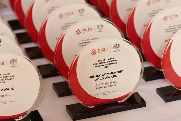 A photo of multiple awards at the considerate constructor steelwork awards