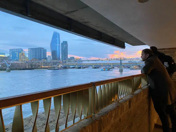 Evening view of the river and London from Globe View walkway.