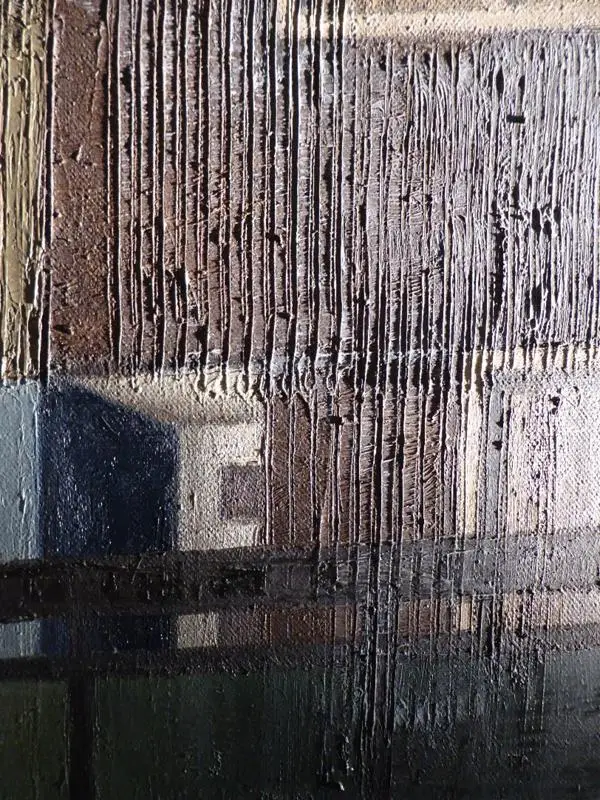 Detail of painting showing the texture created with a comb tool.