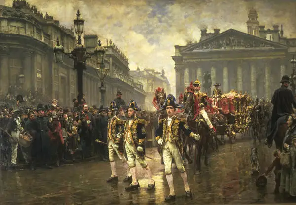 Painting of the Lord Mayor parade at Bank Junction in Victorian London