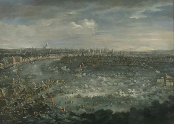 Painting of a frozen river Thames
