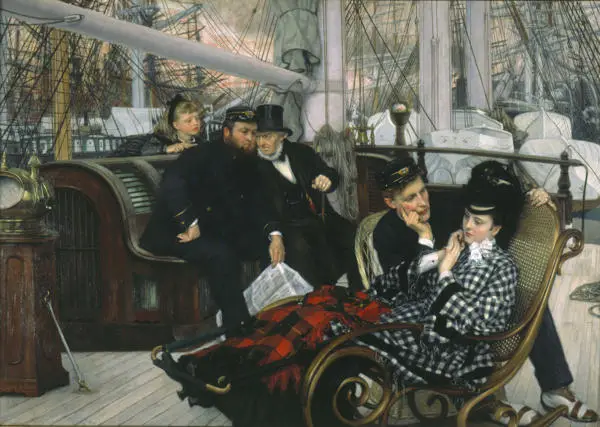 painting of a Victorian scene of people on a boat