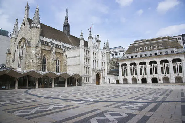 Square enclosed by the Medieval Guildhall Great Hall and the Guildhall Art Gallery buildings