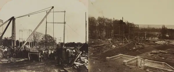 Construction work of the front of the building and the north wing, 1852