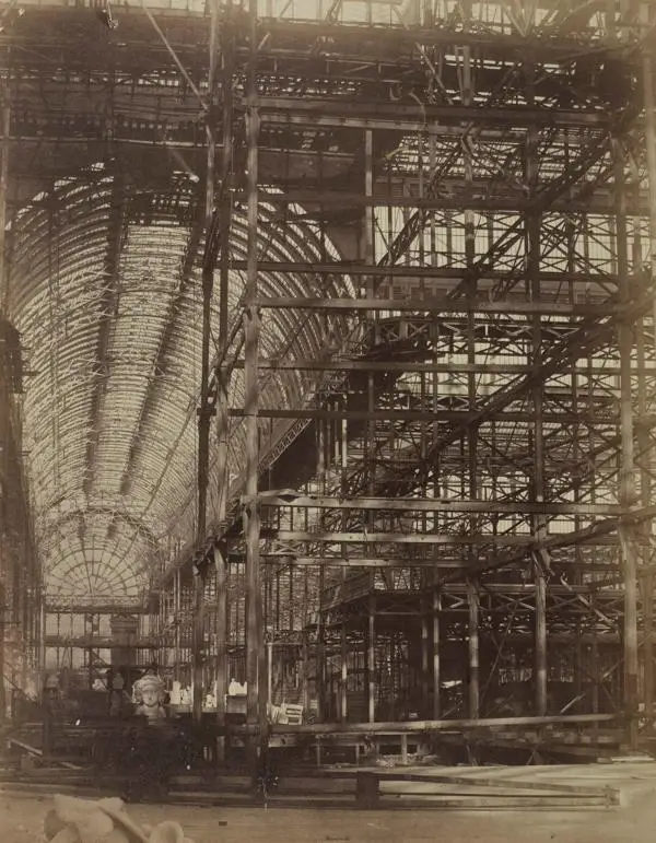 View of scaffolding for the erection of the great transept ribs, 1852