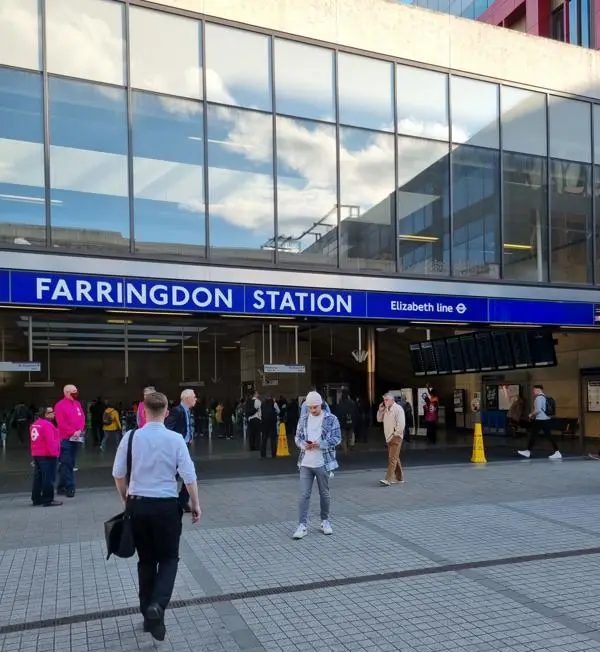 The entrance to the Elizabeth Line at Farringdon Station
