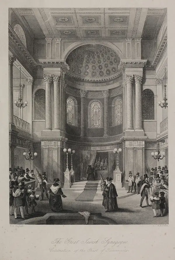 The Great Synagogue, showing the celebration of the Feast of Tabernacles, c1850