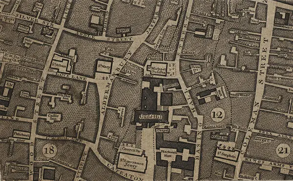 Plan of Guildhall and the neighbourhood around Guildhall, 1747