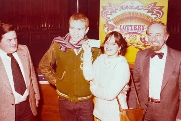 Homesteaders lottery winners with Horace Cutler
