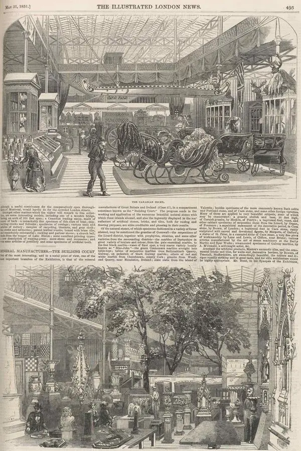 Page from the Illustrated London News, May 1851, showing the Building and Canadian Courts