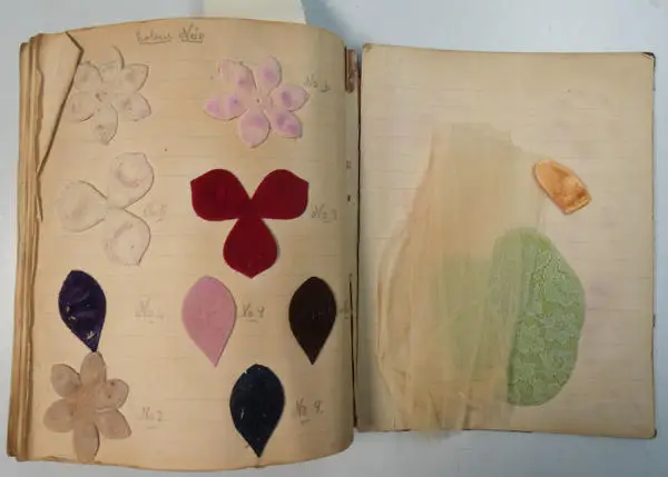A page from the John Grooms pattern book showing a variety of textile petals
