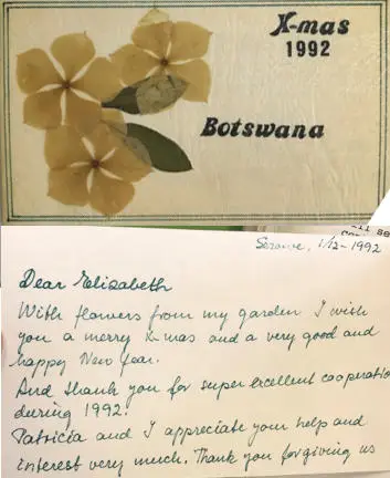 Card sent to the agency by a representative of Bessie Head in 1992