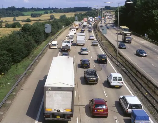 Rush hour on the M25 near Copped Hall, Epping, c1995