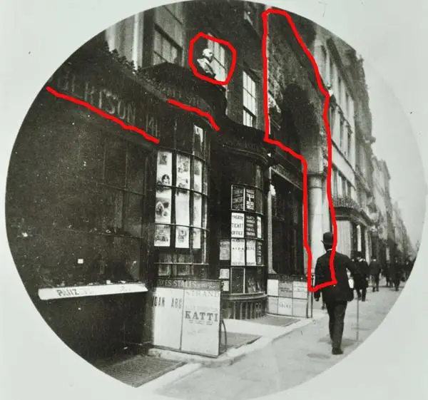 140 New Bond Street, 1895, with clues as to the location, marked in red