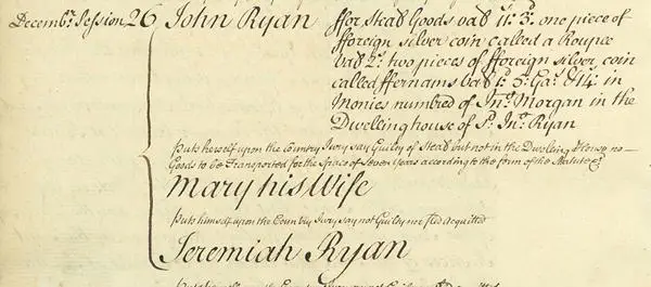 Old Bailey court record showing the names of the people who attacked John Morgan on 30 October 1764