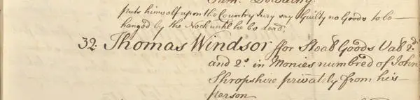 Old Bailey Sessions book entry for Thomas Windsor, 1768