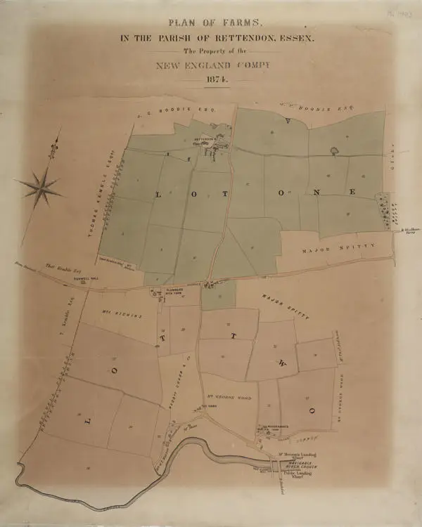 Plan of farms in the parish of Rettendon, Essex, the property of the New England Company, 1874