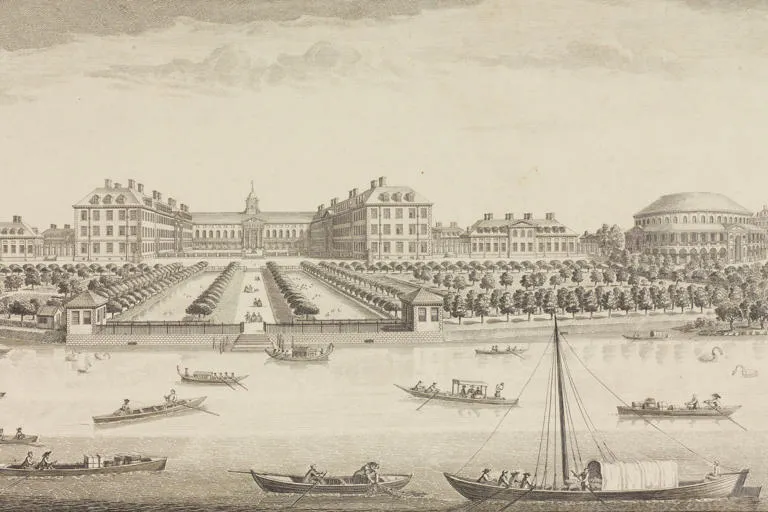 The Royal Hospital, Chelsea, with Ranelagh Gardens to the right, as seen from the Thames, c.1750