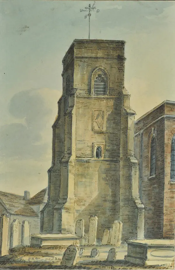 St Nicholas church, Deptford, from a watercolour of 1802