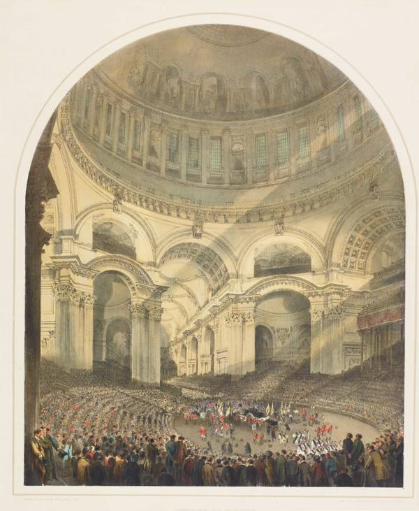 Interior view of St Paul's Cathedral, showing the funeral of the Duke of Wellington, 1852
