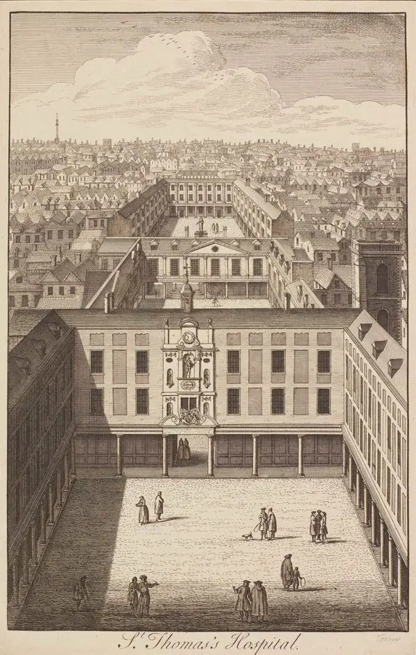 Bird's eye view of St Thomas' Hospital, Southwark, c.1825