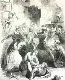 An illustration from the 1852 Penny Dreadful: 'The London Apprentice and the Goldsmith’s Daughter of West Chepe: a Tale in the Times of Bluff Hal'​