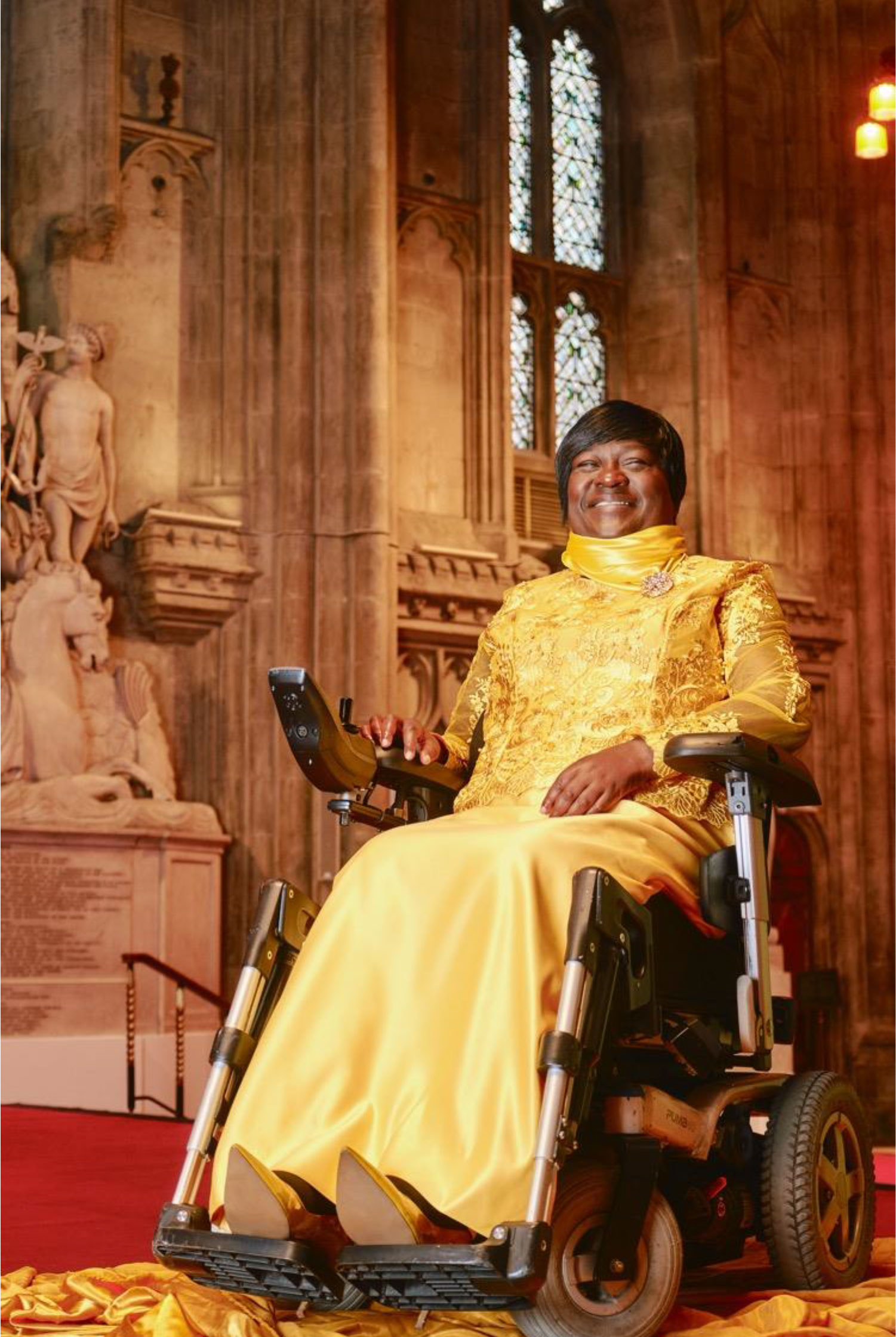 Lady-Marie in front of Beckford's statue, Great Hall