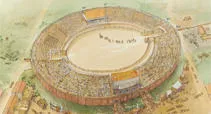An artist’s impression of the amphitheatre by Judith Dobie, © MOLA