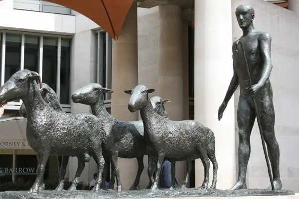 Shepherd and Sheep sculpture