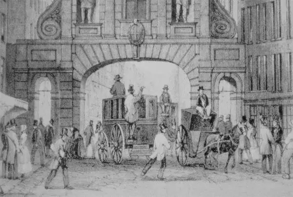 black and white illustration of Temple Bar