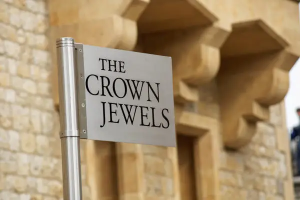 A sign for the Crown Jewels at Tower of London