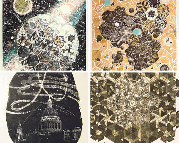 Collage of fragmented abstract images as seen through a toy kaleidoscope