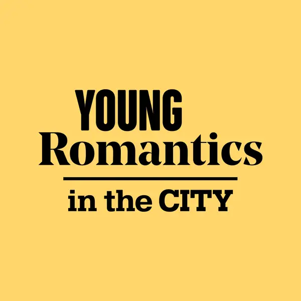 Logo of the 'Young Romantics in the City' exhibition, in black font on a yellow background.