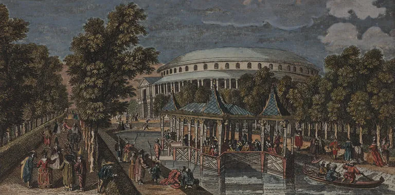 View of the Canal, Chinese Building and Rotunda in Ranelagh Gardens, Chelsea, c1750